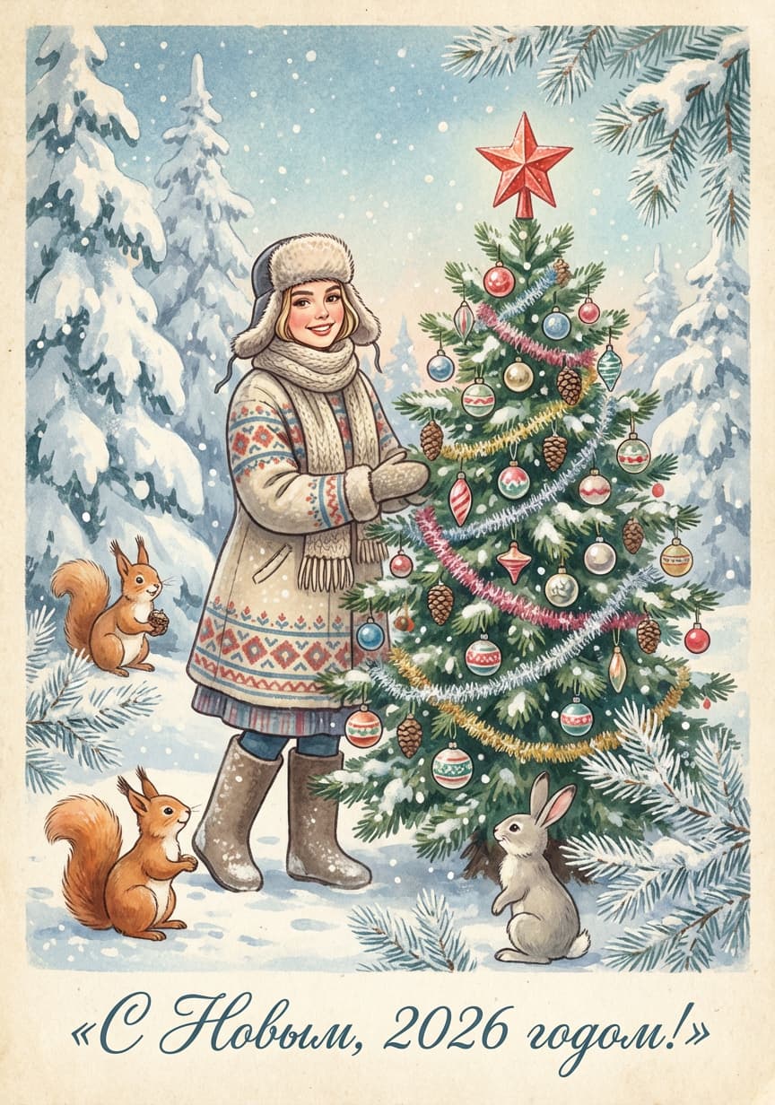Как сделать новогоднюю открытку в стиле СССР с помощью нейросети: 30 готовых промптов