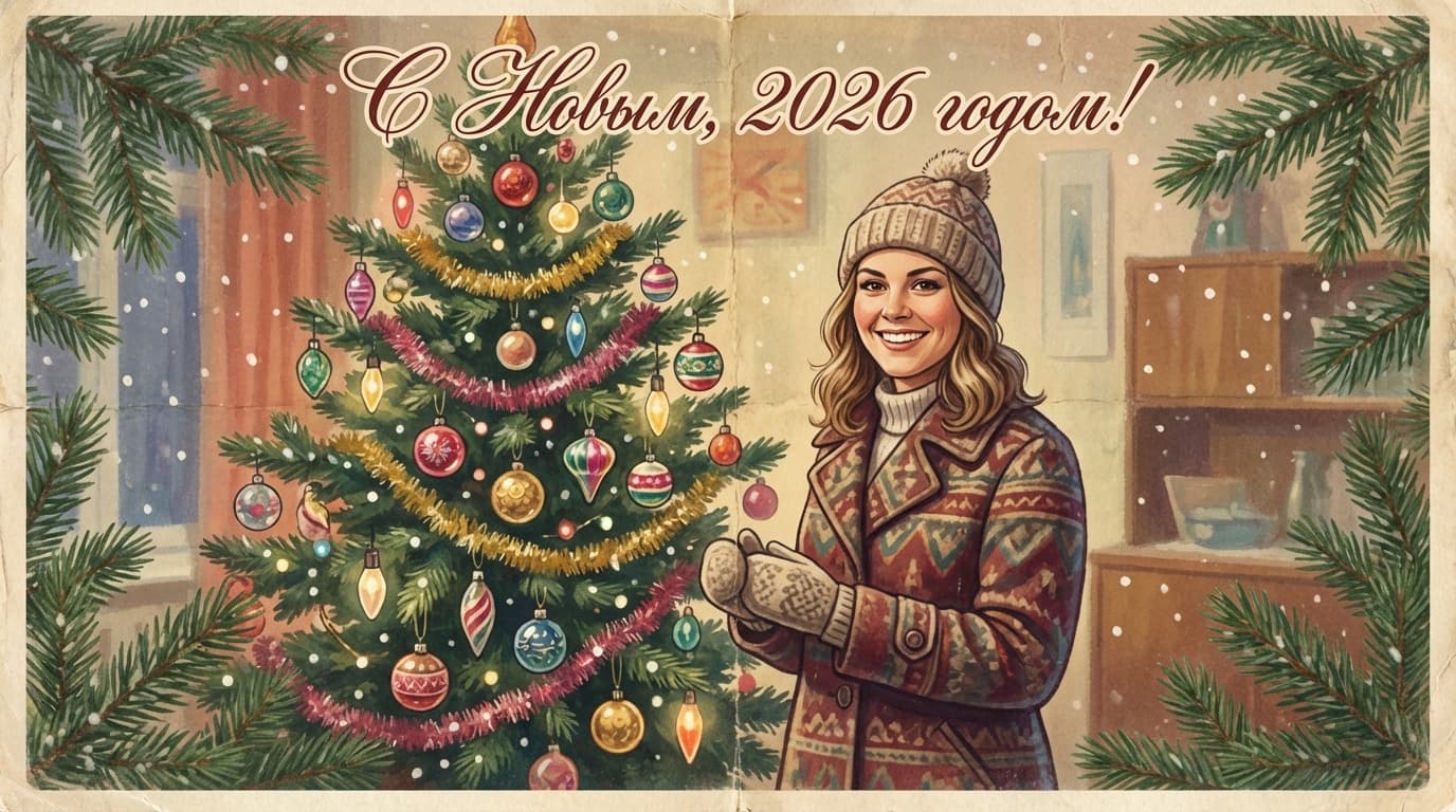Как сделать новогоднюю открытку в стиле СССР с помощью нейросети: 30 готовых промптов