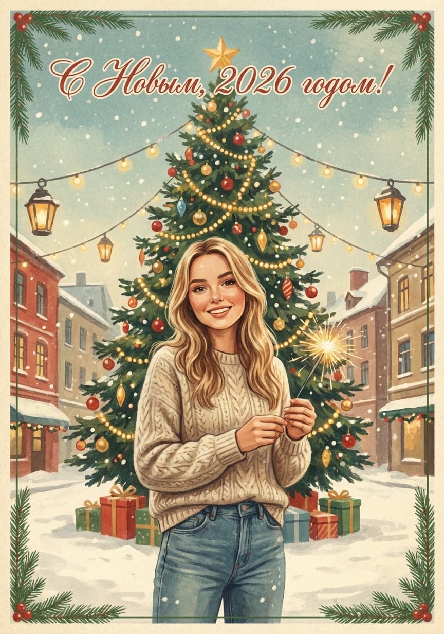 Как сделать новогоднюю открытку в стиле СССР с помощью нейросети: 30 готовых промптов
