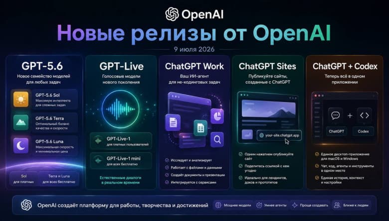 Вышла новая GPT-5.6, GPT-Live и ChatGPTWork: что подготовили OpenAI