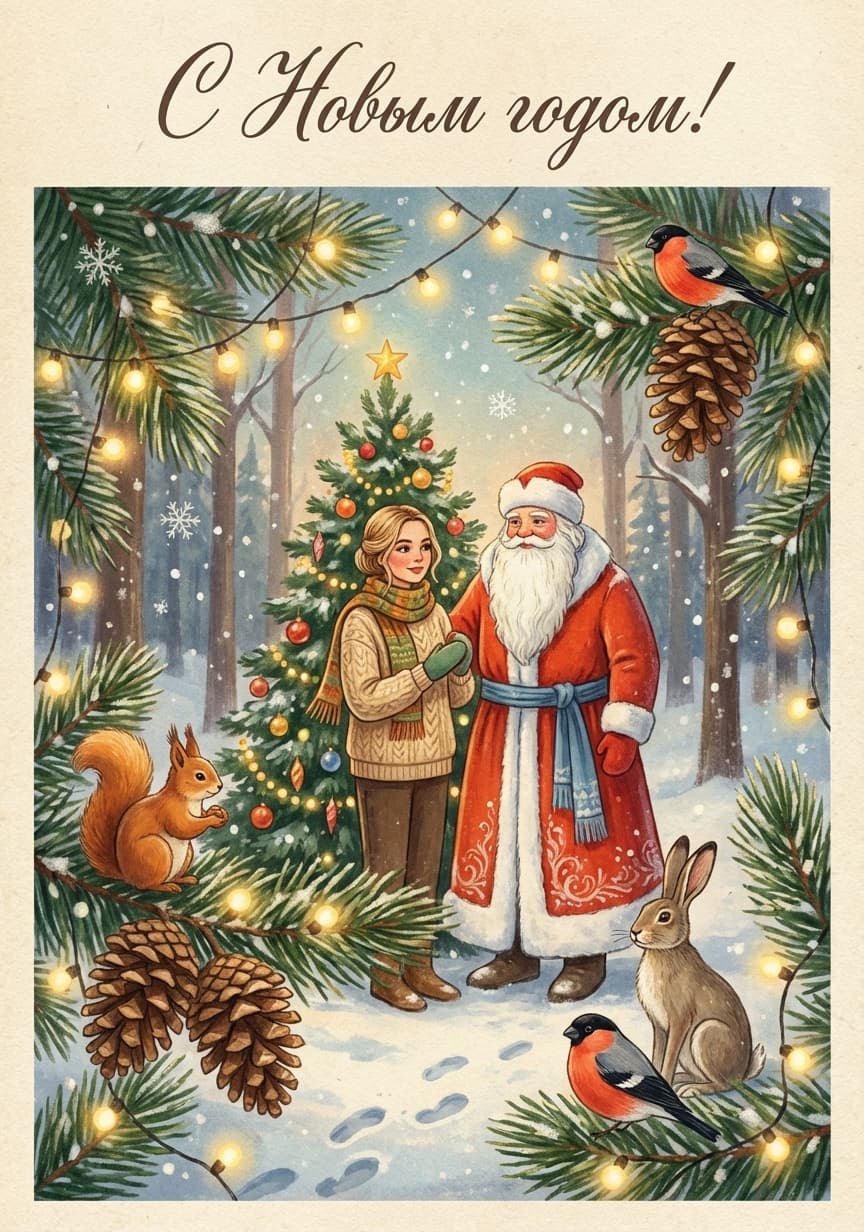 Как сделать новогоднюю открытку в стиле СССР с помощью нейросети: 30 готовых промптов