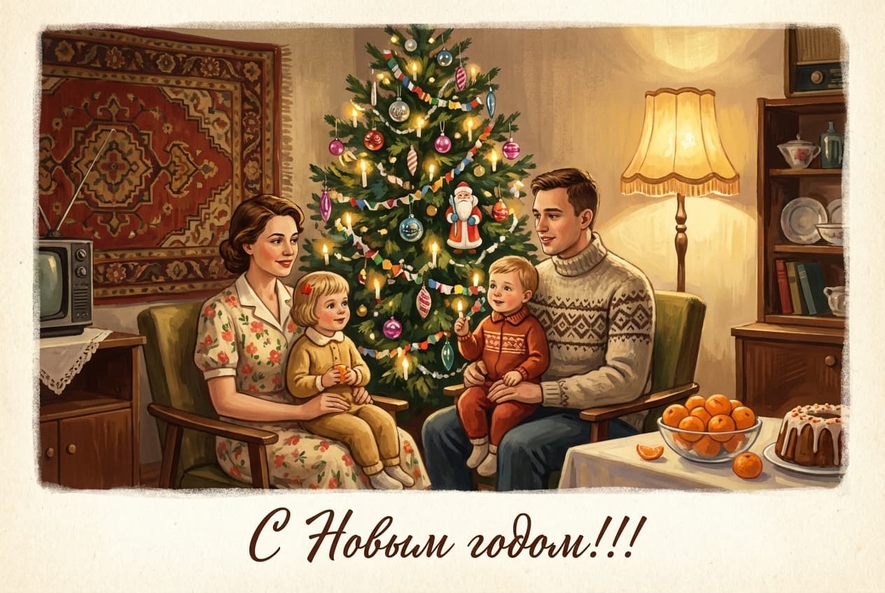 Как сделать новогоднюю открытку в стиле СССР с помощью нейросети: 30 готовых промптов