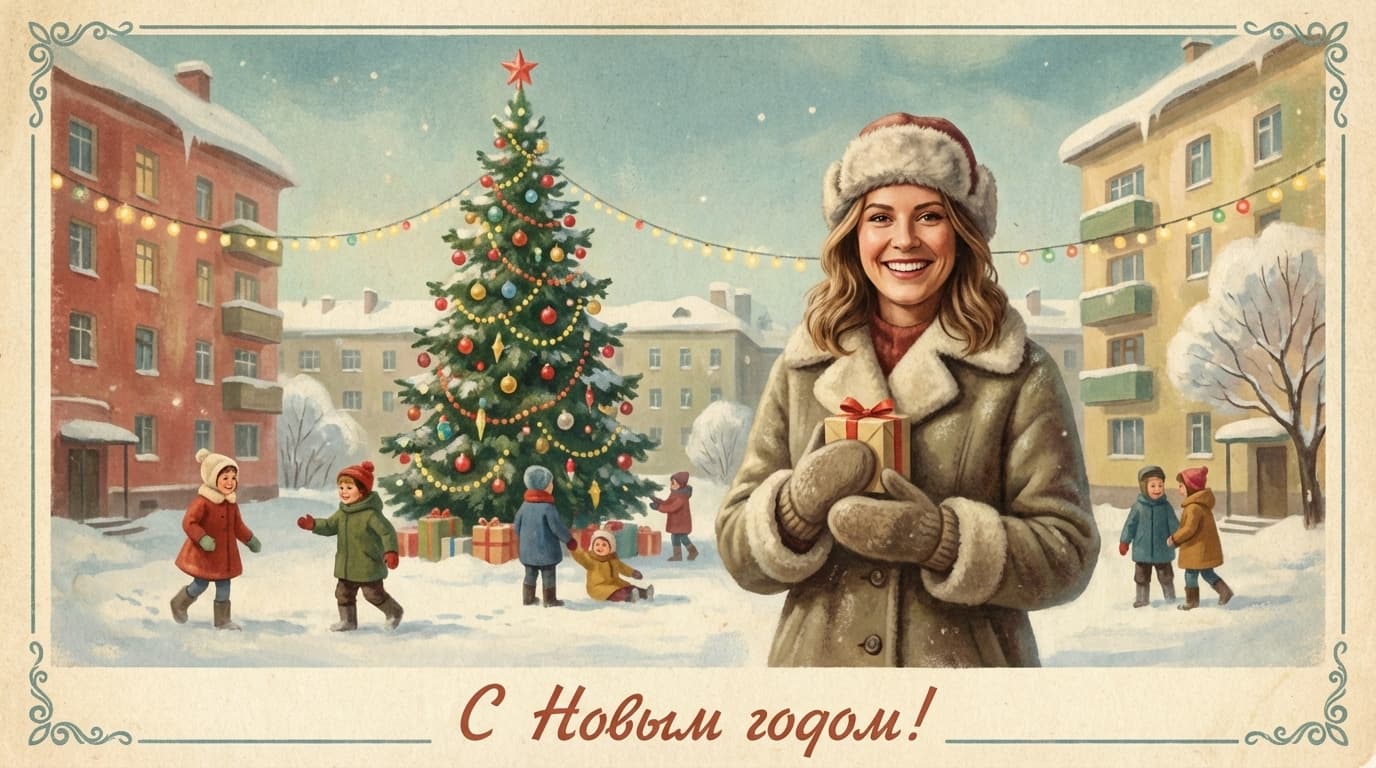 Как сделать новогоднюю открытку в стиле СССР с помощью нейросети: 30 готовых промптов