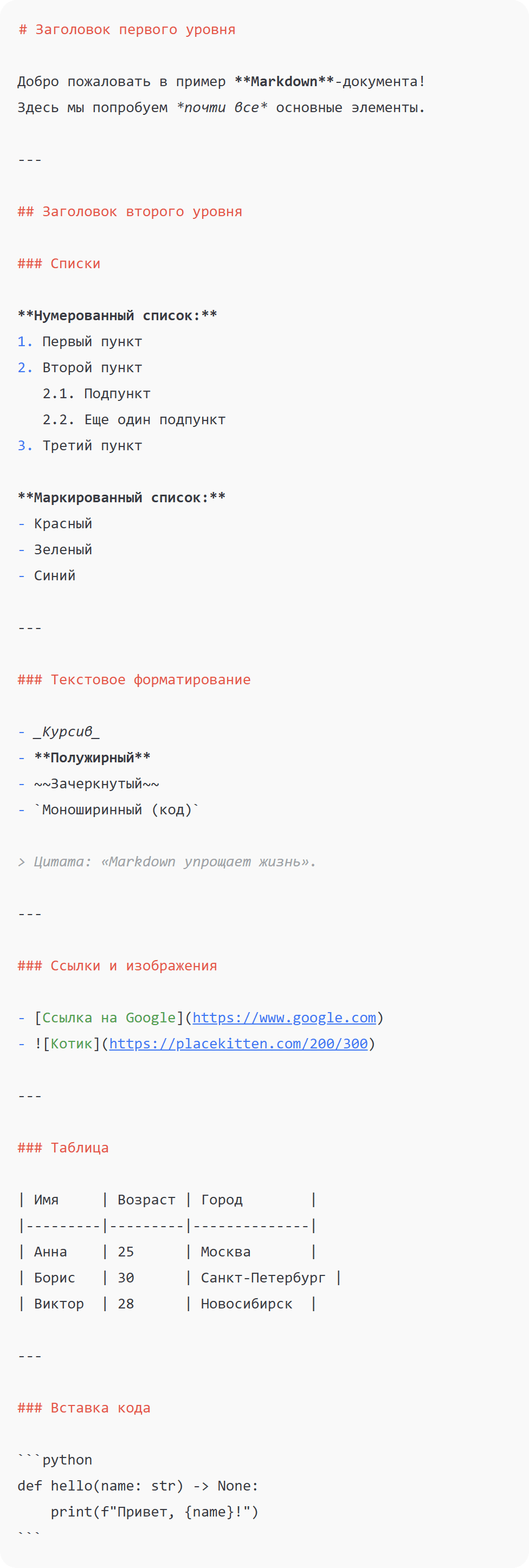 Пример необработанной Markdown‑разметки